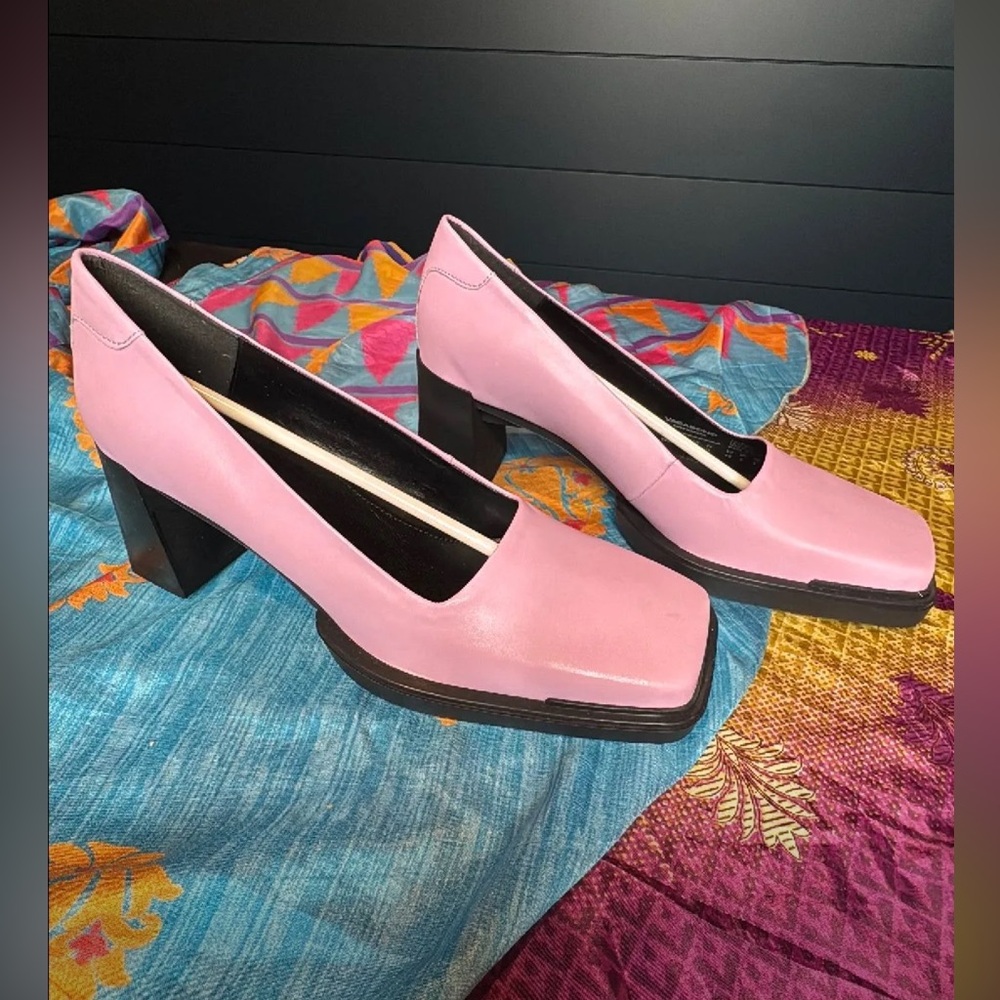 Vagabond Pink Block Heel Loafers